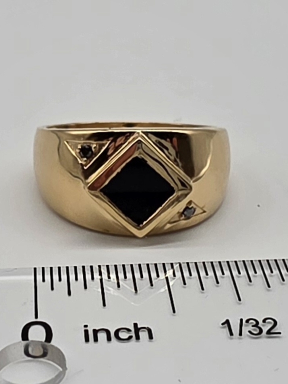 Black Onyx Ring 14K Yellow Gold Over Solid Sterling Silver Diamond Accent Size 9 - Picture 6 of 12